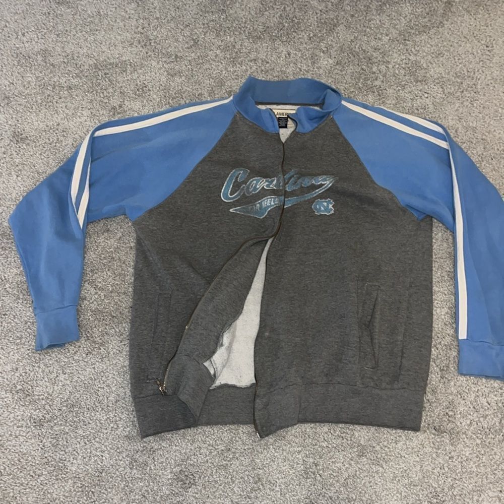 Worn Broken Zipper UNC North Carolina Tarheels Track Fleece Jacket XXL 2XL